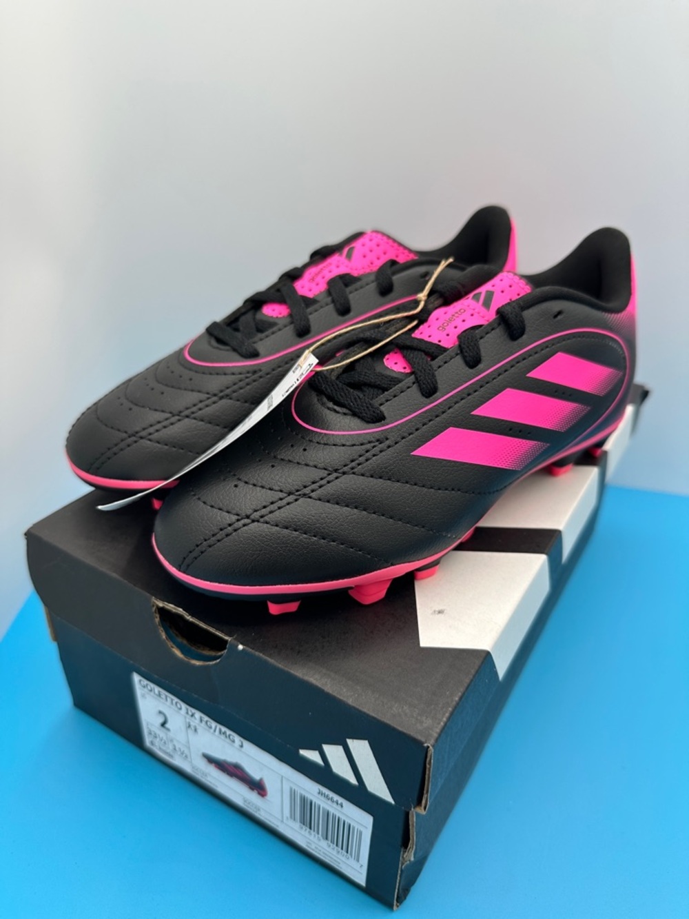 NEW! adidas Black and Pink Soccer Cleats size 2 YOUTH new in box.